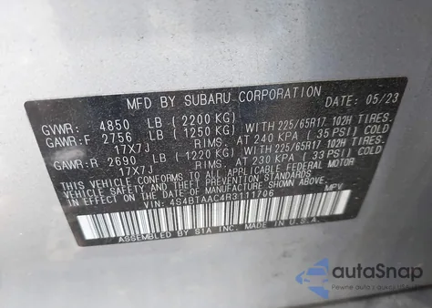 2024 Subaru Outback from USA, damaged, VIN 4S4BTAAC4R3111706